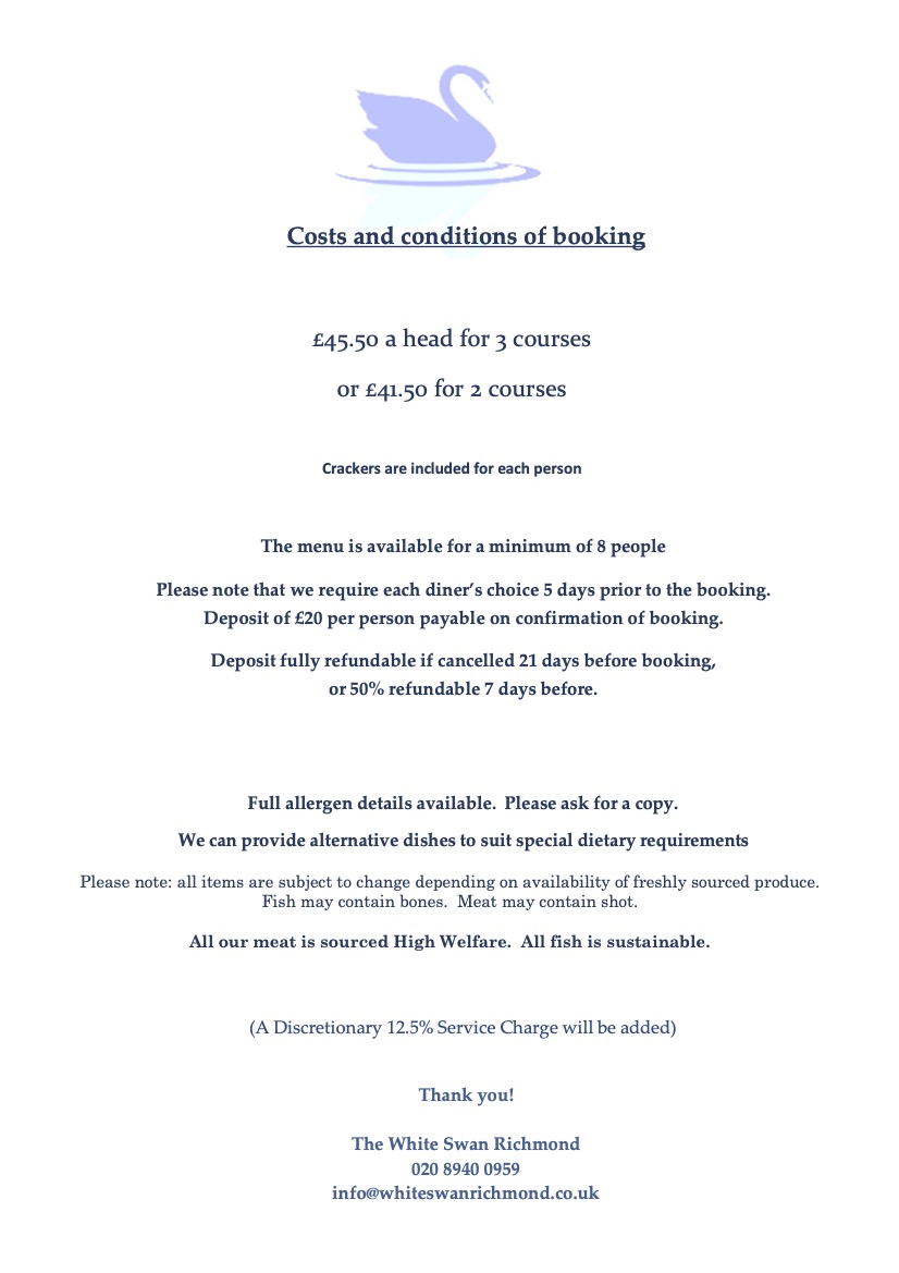 White Swan 2026 Christmas Function Costs